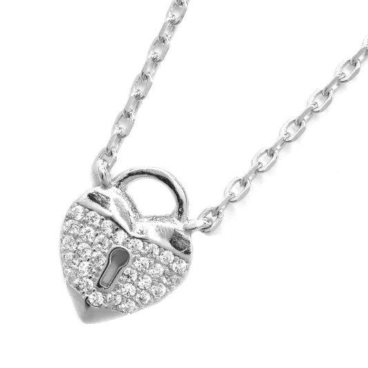 SGN5053 - 925 Silver cubic zirconia heart lock necklace
