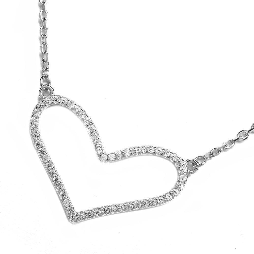 925 Silver cubic zirconia large open heart necklace - SGN5065