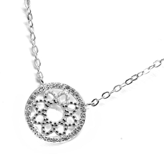 SGN5143 - 925 Silver round flower inside necklace