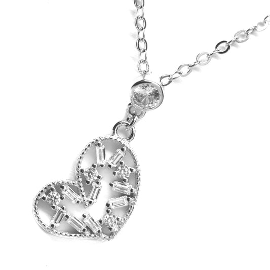 SGN5147 - 925 Silver cubic zirconia patterned heart necklace