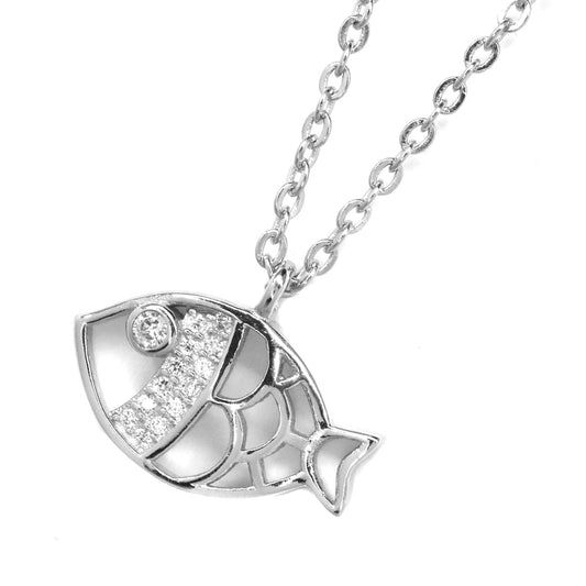 SGN6109 - 925 Silver cubic zirconia fish necklace