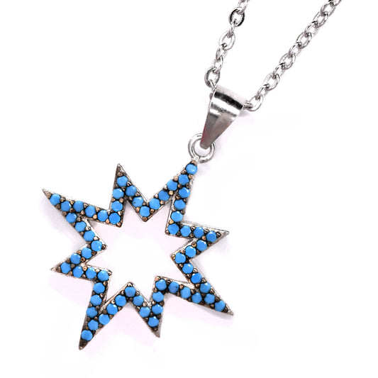 SGN6118 - 925 Silver turquoise stone star necklace
