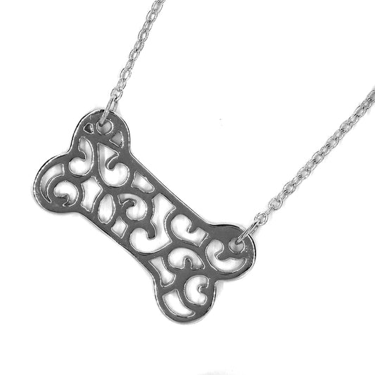 SGN894 - 925 Silver swirl cutout bone necklace