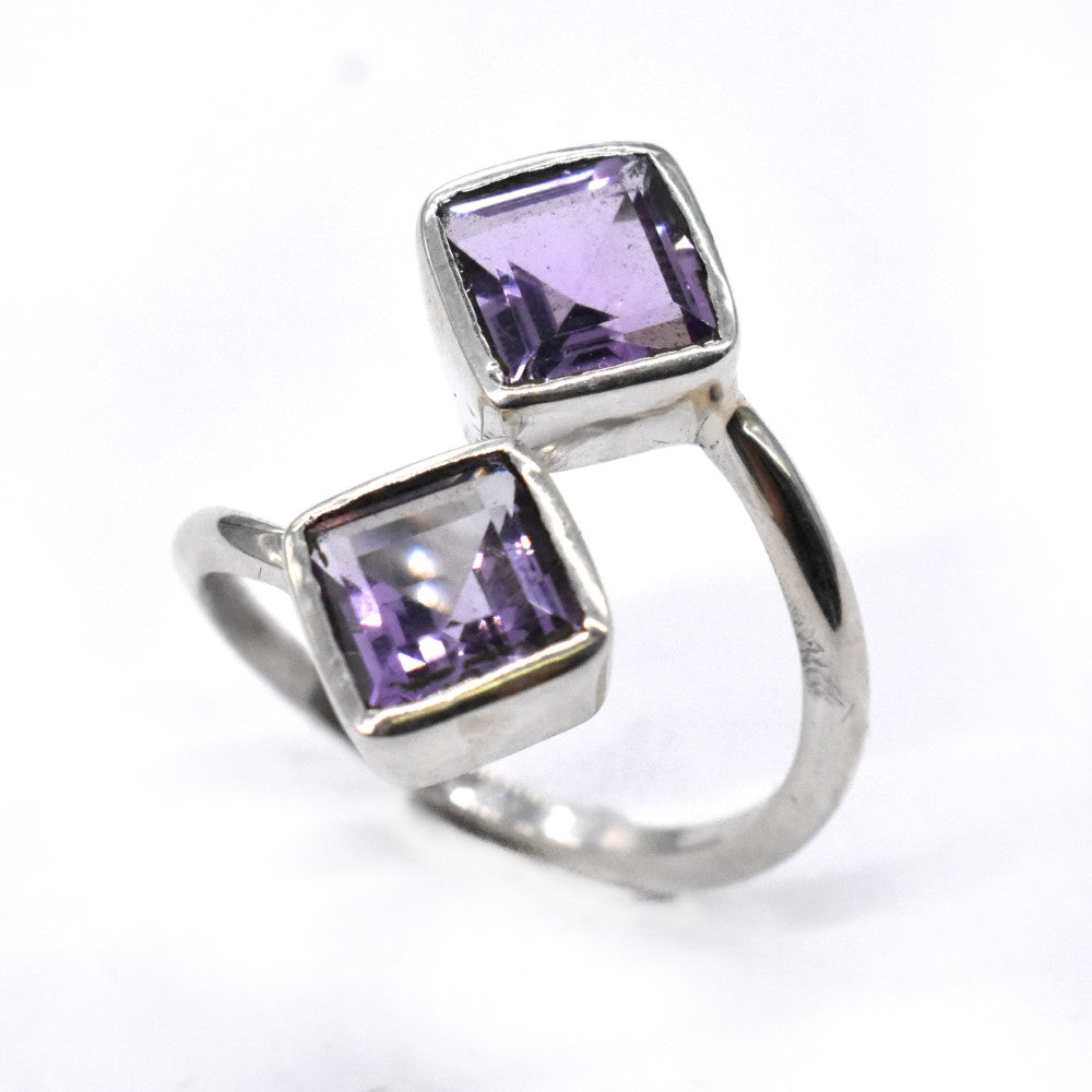 925 Silver amethyst double square ring - SIR302