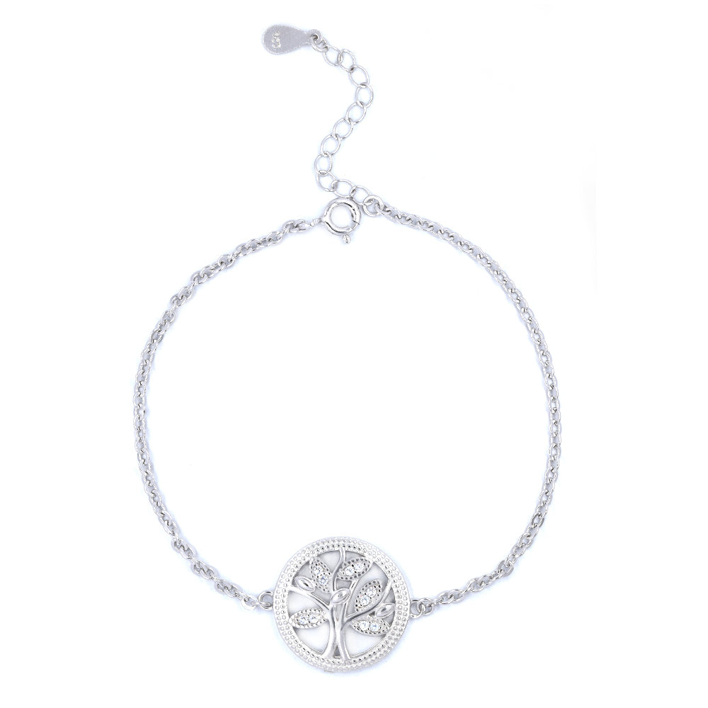 295 Silver cubic zirconia Tree of life bracelet - SMB2915