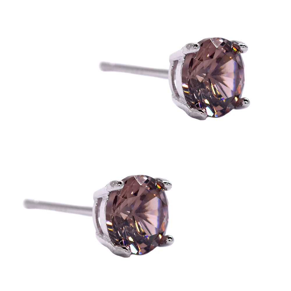 925 Silver cubic zirconia 6mm 4claw stud - SME2514