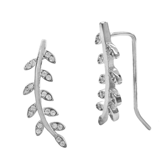 925 Silver leaf cubic zirconia stud earring - SME2818