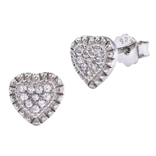 925 Silver cubic zirconia heart stud earring - SME2826