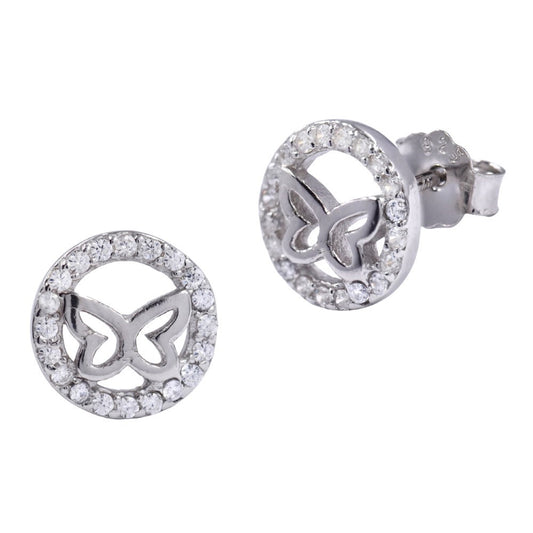 925 Silver cubic zirconia butterfly circle stud earring
