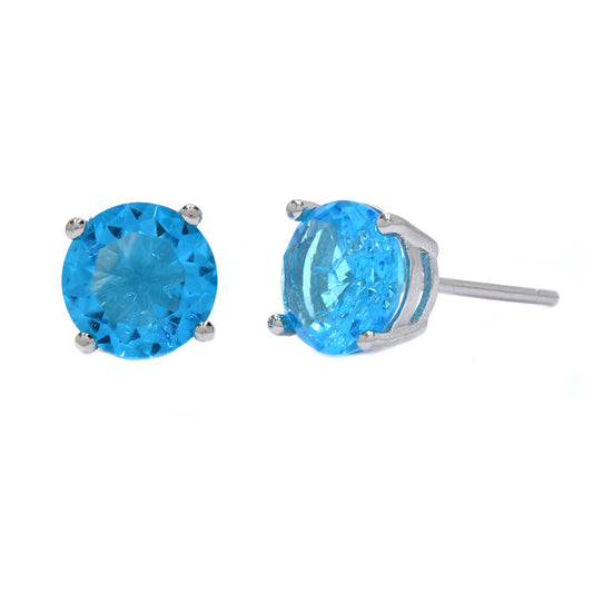 925 Silver 7mm turquoise cubic zirconia stud earring - SME2898