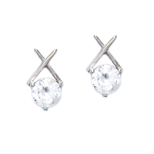 925 Silver 10 x 5mm round cubic zirconia and cross bar stud earring - SME2907