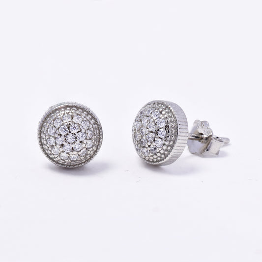 925 Silver domed cubic zirconia pave stud earrings - SME2958