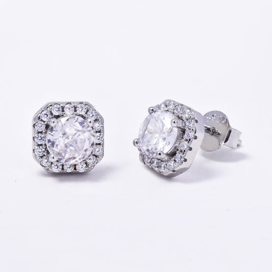 925 Silver cubic zirconia halo stud earrings - SME2960