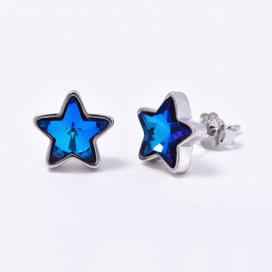 925 Silver blue stone star stud earrings
