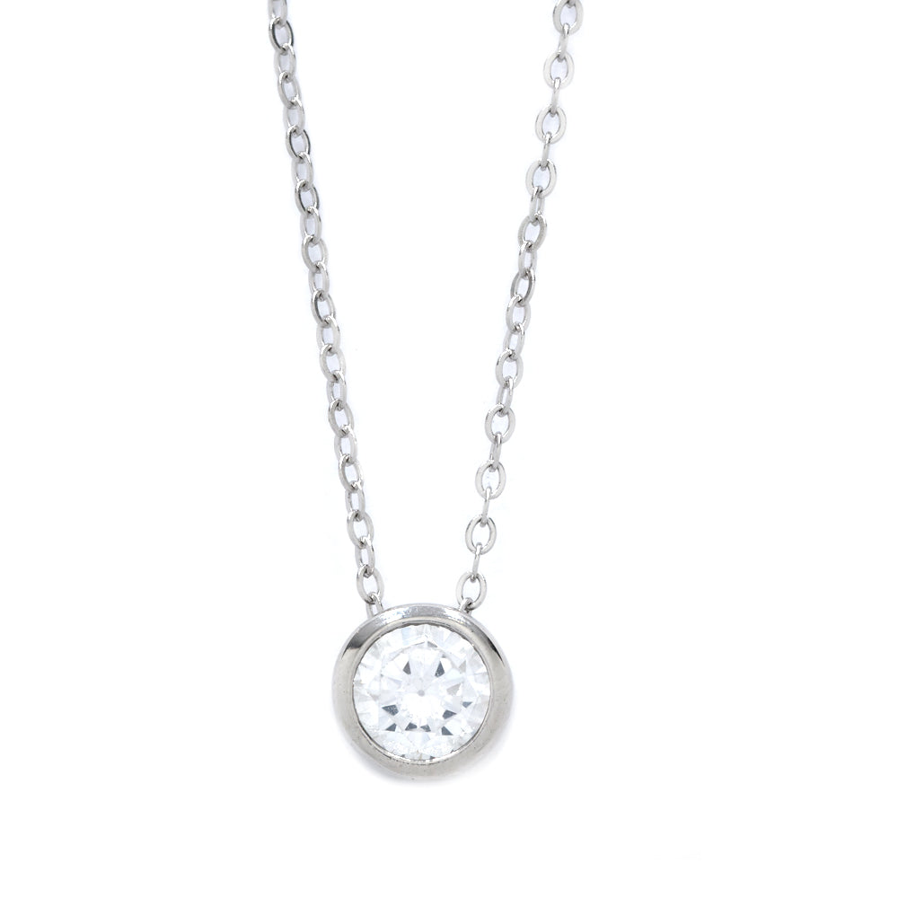 SMN2917 - 925 Silver Cubic zirconia Tube Necklace
