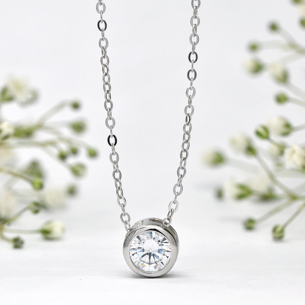 SMN2917 - 925 Silver Cubic zirconia Tube Necklace