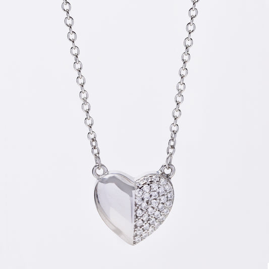 SMN2975 - 925 Silver half CZ heart necklace
