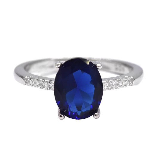925 Silver blue cubic zirconia oval ring - SMR2531