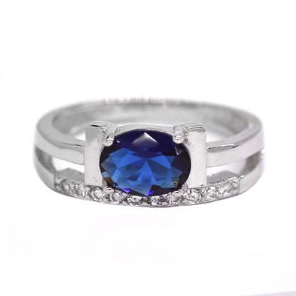 925 Silver oval on side Cubic zirconia ring - SMR2555
