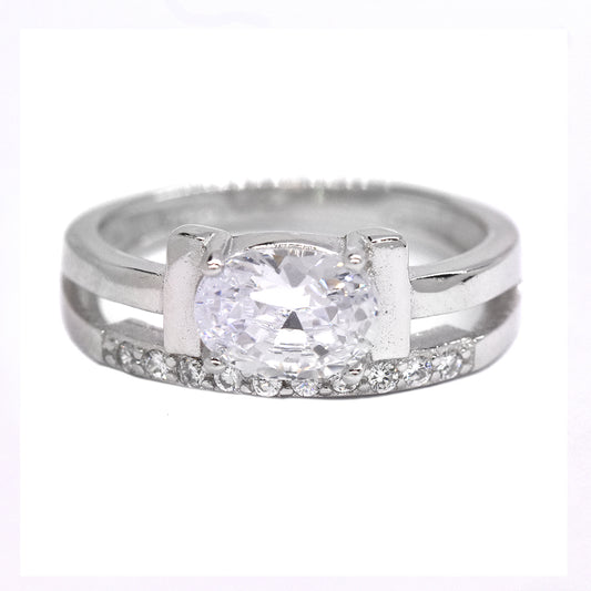 925 Silver oval on side Cubic zirconia ring - SMR2555