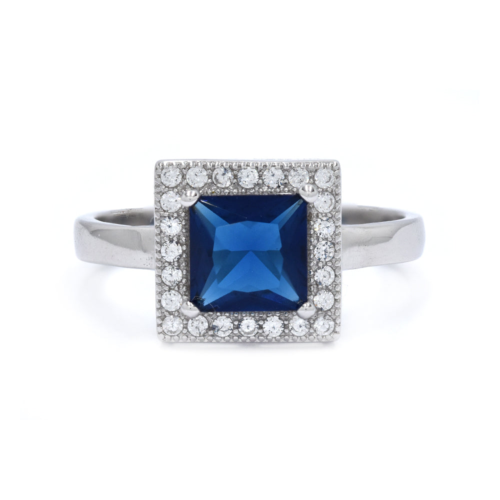 925 Silver square halo Cubic zirconia ring - SMR2909