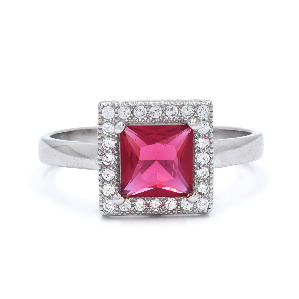 925 Silver square halo Cubic zirconia ring - SMR2909