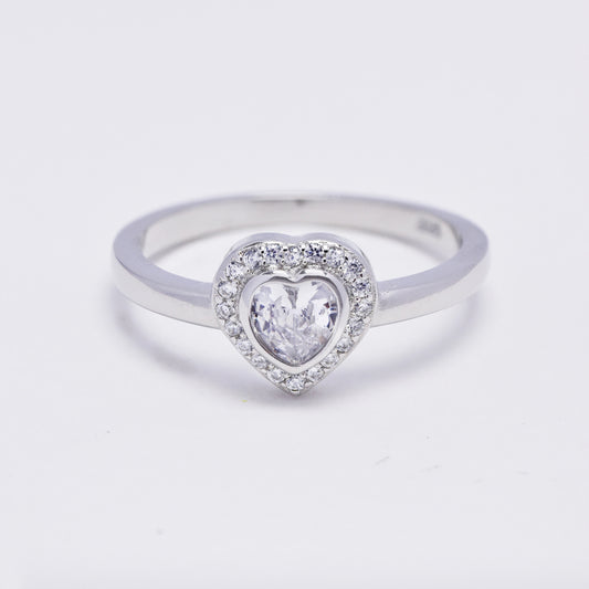 925 Silver cubic zirconia heart shape halo ring