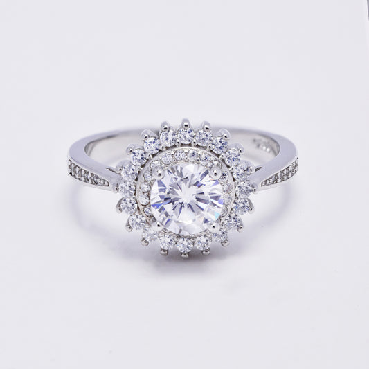 925 Silver round cubic zirconia double row halo ring