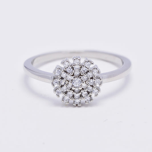 925 Silver cubic zirconia flat round starburst cluster ring