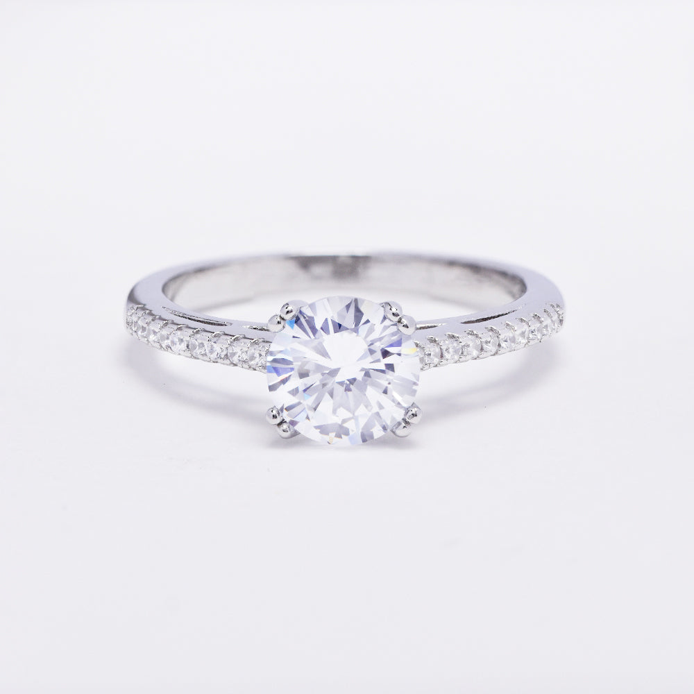 925 Silver cubic zirconia round solitaire and pave band ring