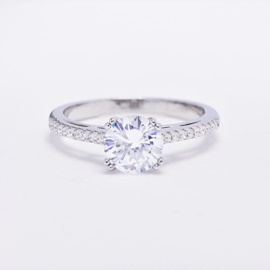 925 Silver cubic zirconia round solitaire and pave band ring - SMR2993