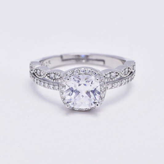 925 Silver cubic zirconia Halo ring with double cubic zirconia band ring