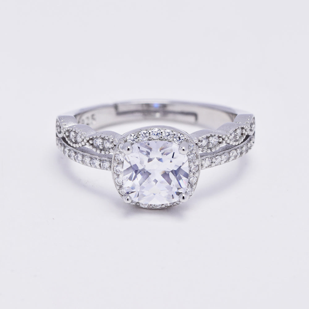 925 Silver cubic zirconia Halo ring with double cubic zirconia band ring