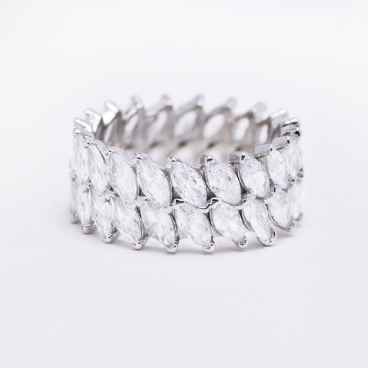 925 Silver broad double row marquise shaped CZ full eternity ring