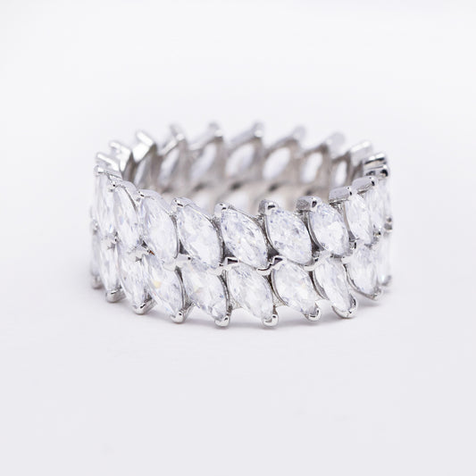 925 Silver broad double row marquise shaped CZ full eternity ring - SMR2995