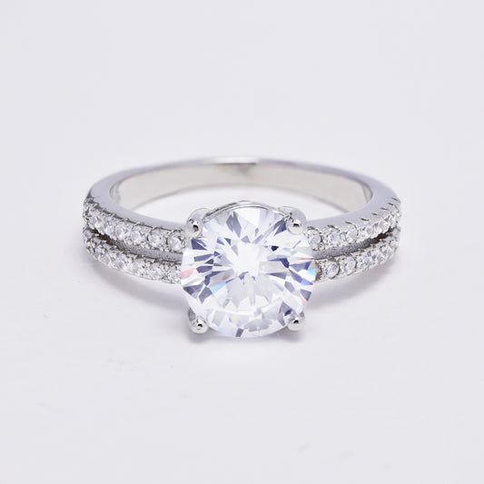 925 Silver cubic zirconia solitaire split shank ring - SMR2999