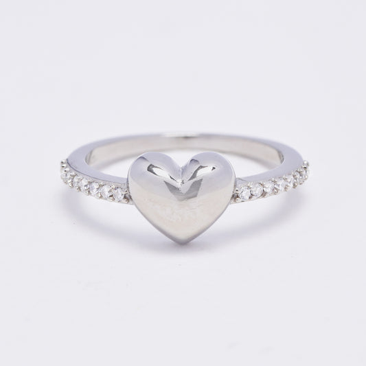 925 Silver cubic zirconia pave band with plain heart ring
