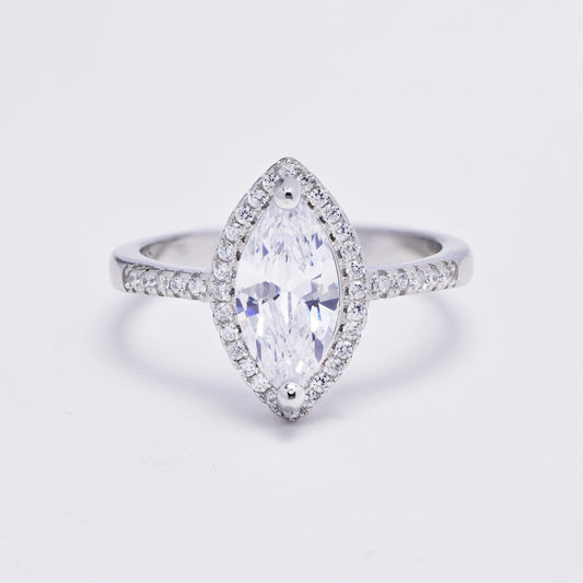 925 Silver cubic zirconia Marquise shaped  solitaire and pave band ring