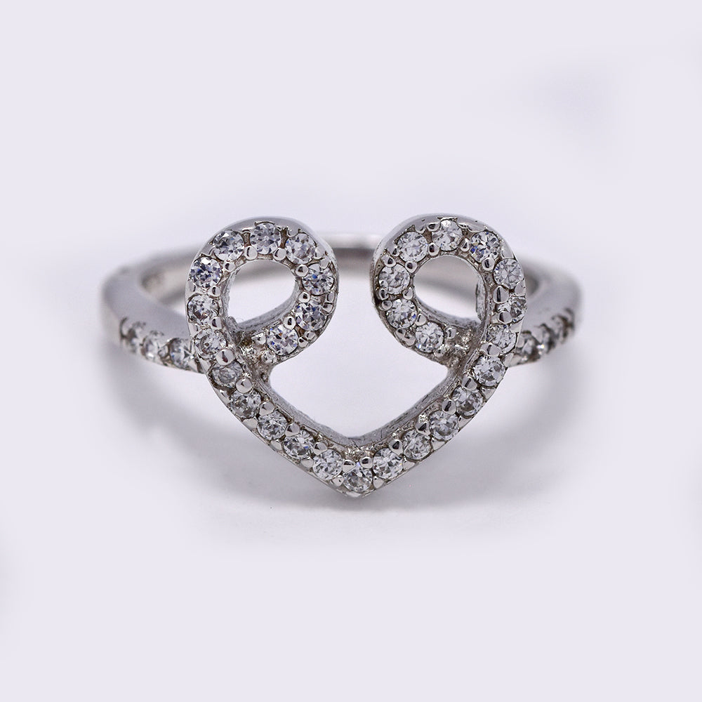SRC1041 - 925 Silver looped top heart cubic zirconia ring