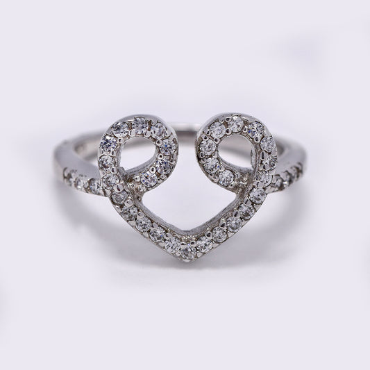 SRC1041 - 925 Silver looped top heart cubic zirconia ring