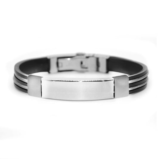 Stainless steel and rubber cable bracelet - SSAB011T