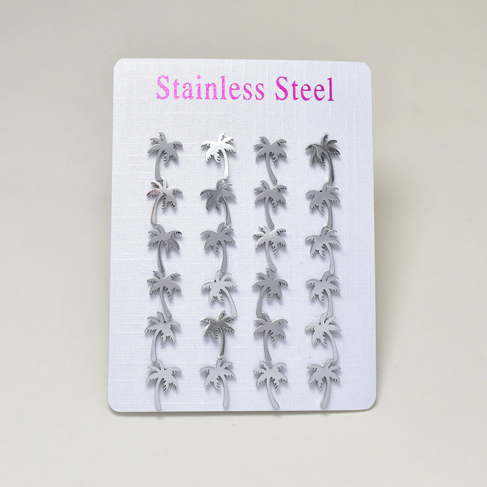 12 Pack stainless steel palm tree stud earring - SSAE1026