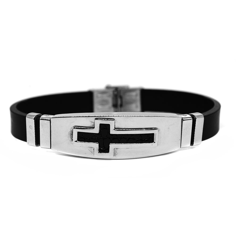 Stainless steel rubber cross ID bracelet - SSB3160