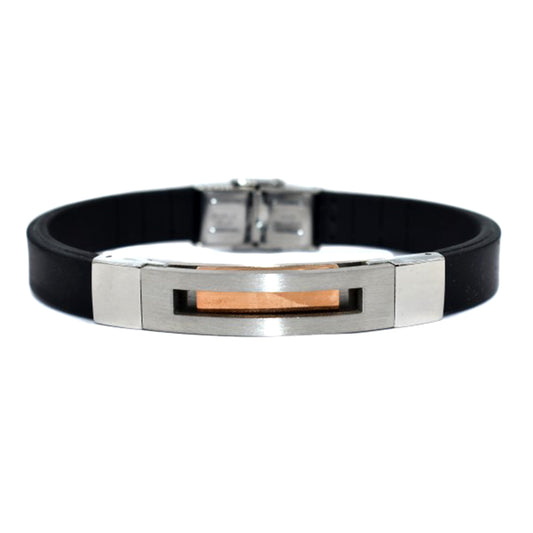 Stainless steel and rubber rose gold insert ID bracelet - SSBB011