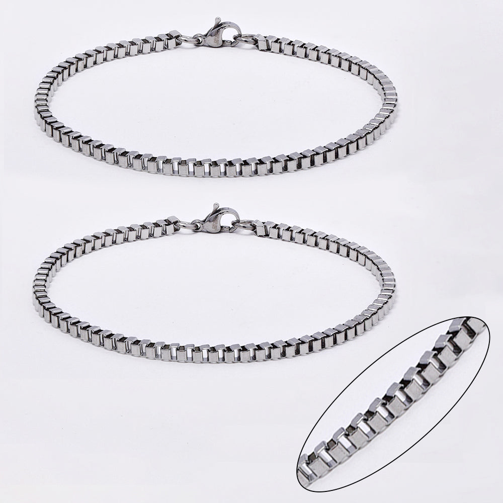 Stainless steel 2 pack box bracelet - 3mm x 22cm - SSBOX-3X22