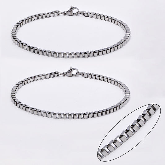 Stainless steel 2 pack box bracelet - 3mm x 22cm - SSBOX-3X22