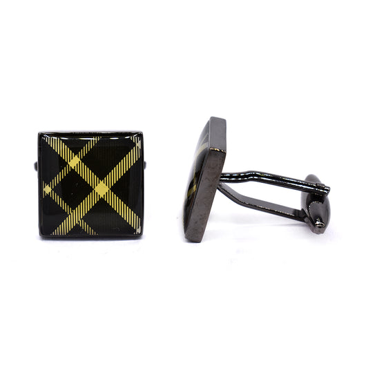 Yellow check design black plated cufflinks