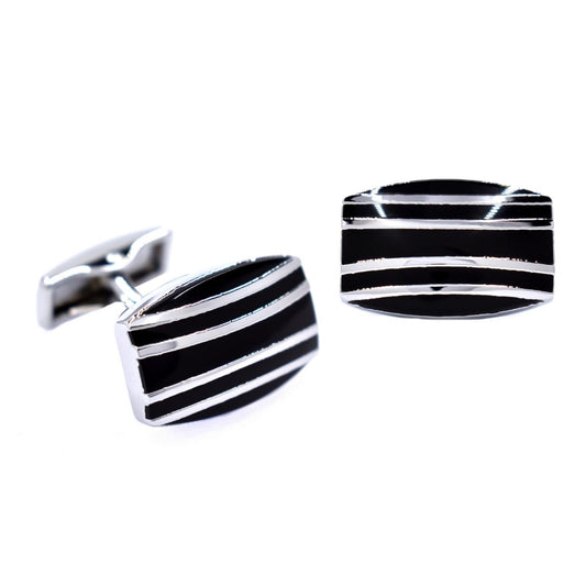 Stainless steel black enamel stripe cufflink