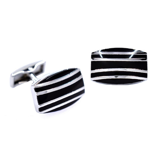 Stainless steel black enamel stripe cufflink - SSC3377