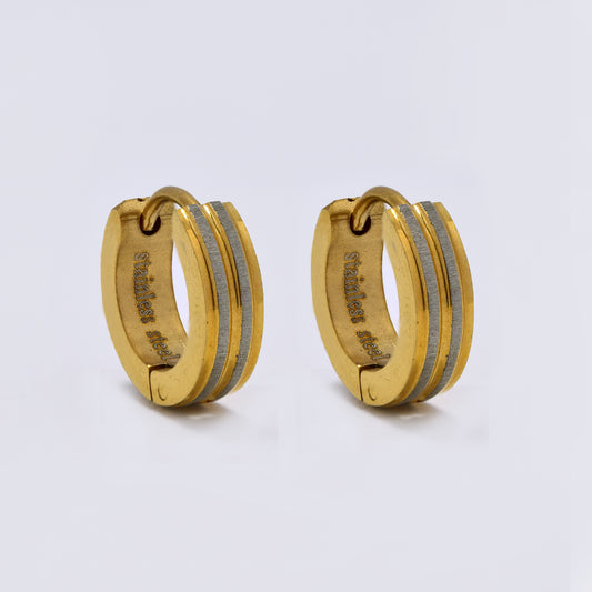 Stainless steel 13.5mmX4mm two tone huggies - SSE1226